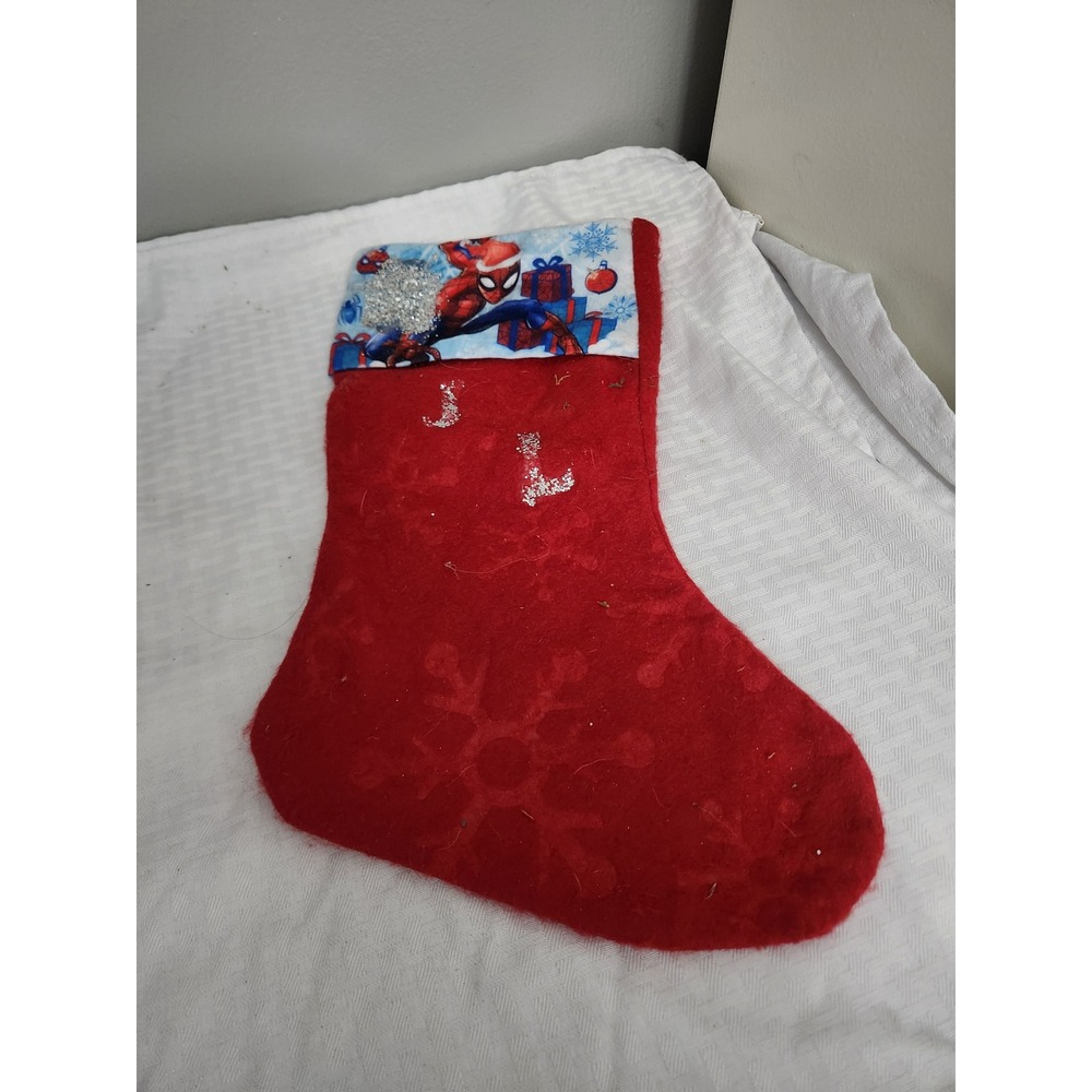 Marvel Spider-Man Christmas Stocking Red Felt Silver Glitter Initials JL Holiday